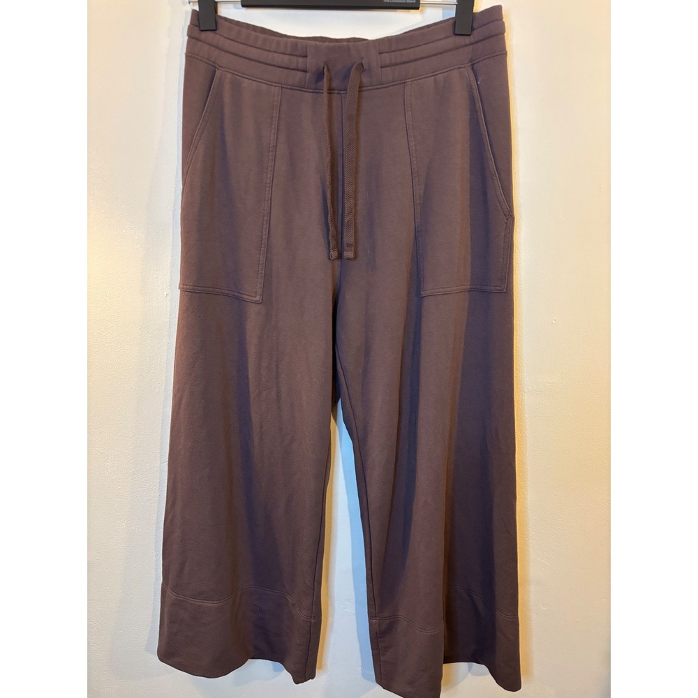 Quince Supersoft Fleece Cropped Wide Leg Pants L Brown dried fig
